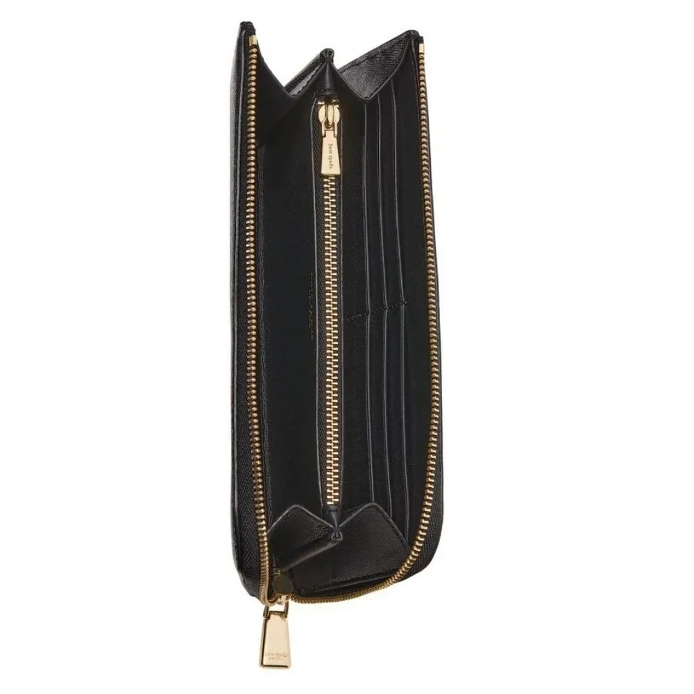 KATE SPADE NY Devin glitter edge leather women's zip around large wallet - Black